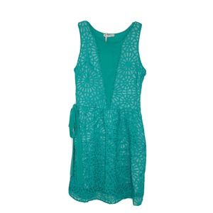 Kookai France Women Teal Mesh Sleeveless Flare Belted Dress Size 38 New